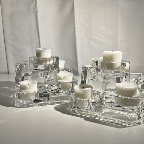 Vintage Crystal Glass Tea light Castle Block Set of 2 —-RETIRED ITEM—- - Picture 4 of 12